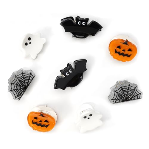 Mini Halloween Hair Clips Set - Pumpkin Ghost Skeleton Spide Web, Color 1