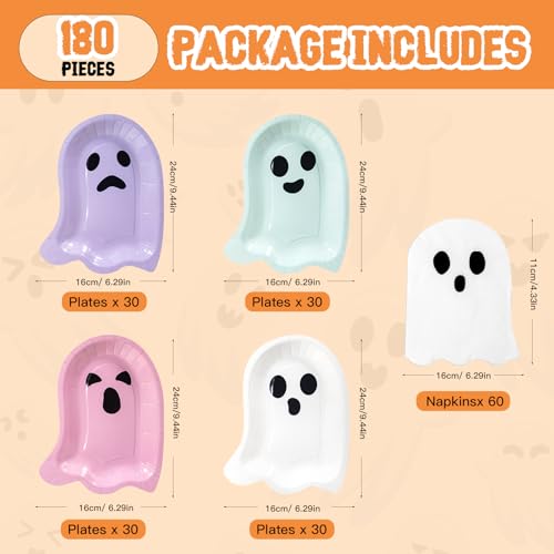 Halloween Ghost Party Supplies Paper Plates and Napkins Set - Serve 60 Guests