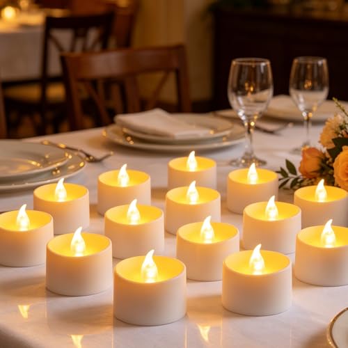 Flameless LED Tea Lights Candles 24 Pack - Warm White, Ivory Shell Variation