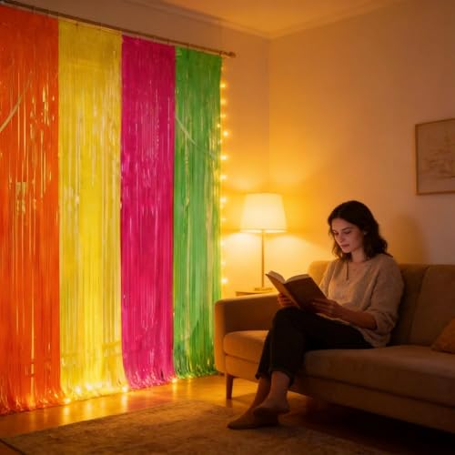 Neon Streamers Backdrop Party Supplies - Fluorescent Fringe Curtains Set