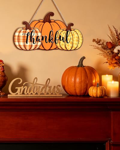 Thanksgiving Pumpkin Wooden Door Sign - Fall Harvest Wall Decor