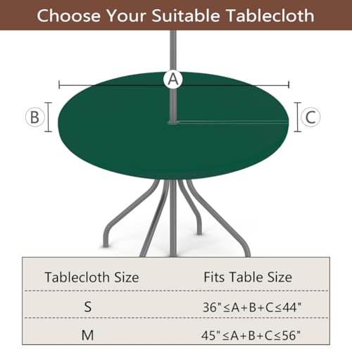 Outdoor Round Tablecloth with Umbrella Hole - Waterproof & Elastic Fit, 44 Inch - Green