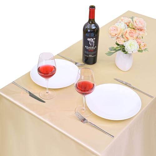Champagne Satin Tablecloth 90x132 Inch 2 Pack - Elegant Wedding & Party Decor