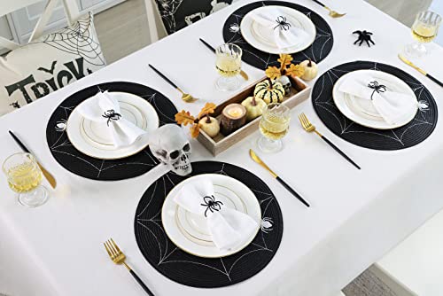 Feuille Halloween Placemats Set of 4 - Black & White Spider Web Round Table Decor