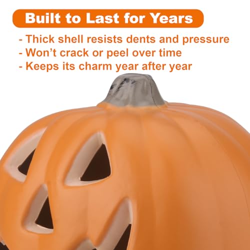 9-Inch Round Smile Face Halloween Jack-o'-Lantern Light Up Pumpkin Lantern - Indoor Outdoor Safety Decor