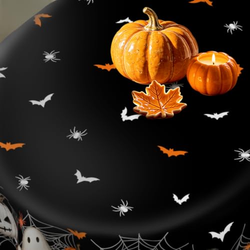 Black Halloween Pumpkin Ghost Oval Tablecloth 84x60 Inches - Festive Home Decor