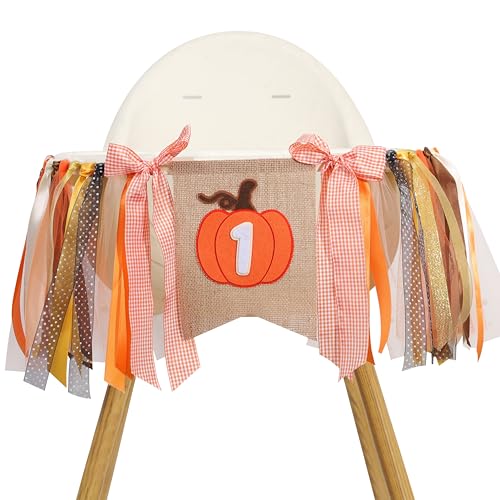Halloween First Birthday Party Banner - Orange Pumpkin Burlap Flag Decoration