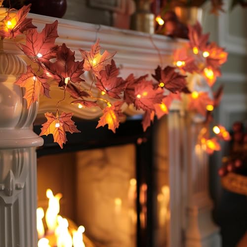 6 Pack Thanksgiving Maple Leaf String Lights - 60FT Indoor Outdoor Fall Decor