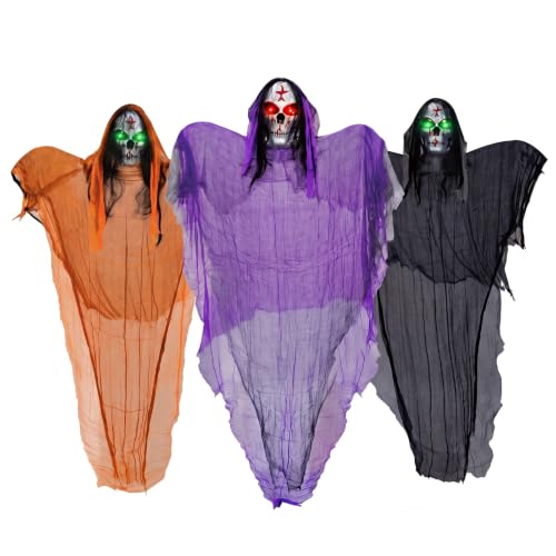 Giant Hanging Skeleton Ghost Decorations - 3 Pack Outdoor Halloween Yard & Porch Decor