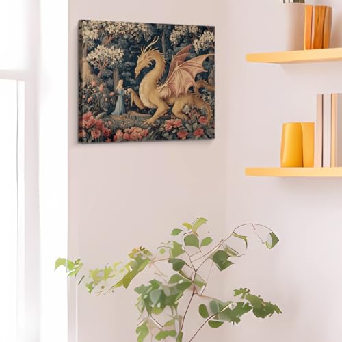 Fantasy Dragon Canvas Wall Art - Enchanted Forest Wall Decor - Variation Dragon-02