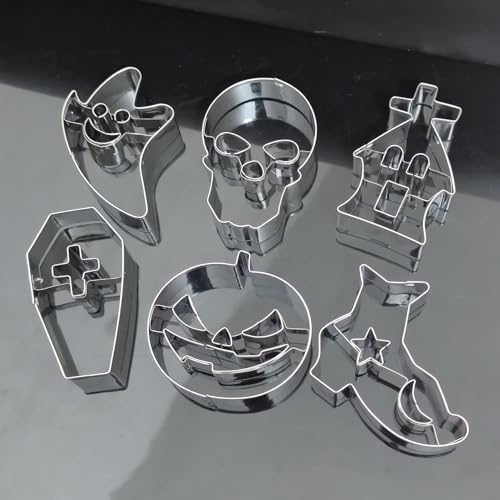 Halloween Cookie Cutter Set - Pumpkin, Skull, Ghost, Haunted House, Boots & Coffin - 6 Pcs