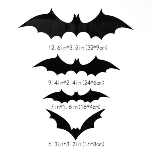 60 PCS Halloween Bat Wall Decor Stickers 3D Waterproof Black Spooky Bats
