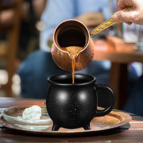 Halloween Witch Brew Cauldron Mug 450ML Black Ceramic Drinkware - Decorative Cauldron Cup