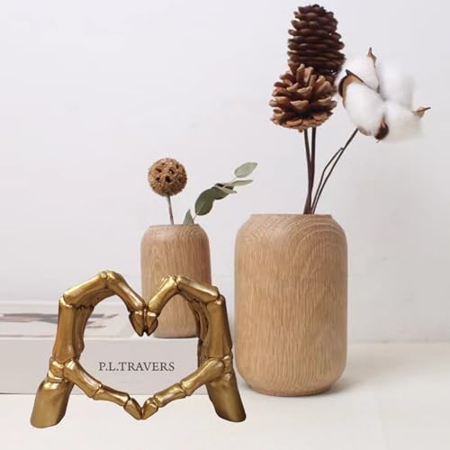 Gold Skeleton Hands Heart Gesture Statue - Love Sculpture Decor for Shelf or Desk