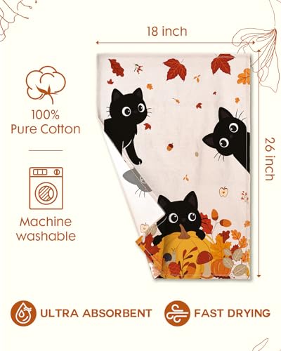 Miss Adola Fall Kitchen Towels Set of 2 - Pumpkin Cats Design