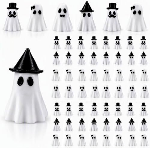 Mini Ghost Figurines Set - 4 Spooky Cute Halloween Decorations, 60 Pieces, Variations Included