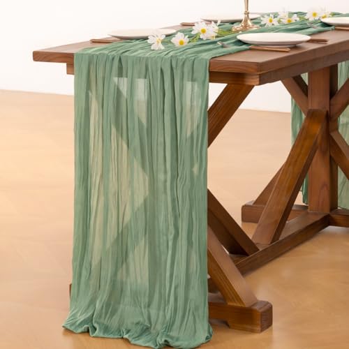 Sage Green Cheesecloth Table Runner for Weddings & Events - 10ft, 3pcs