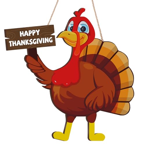 Happy Thanksgiving Wooden Turkey Door Sign Decor - Classic Fall Autumn