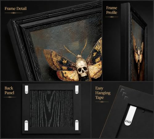 Skull Moth Canvas Wall Art - Framed Gothic Dark Decor 11 x 9 inches