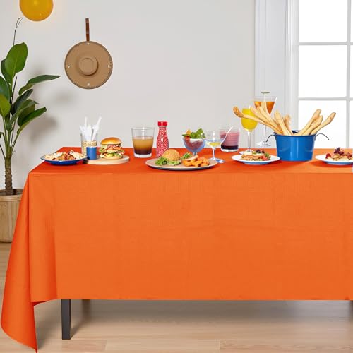 Disposable Orange Paper Tablecloth for Rectangle Tables 54x108 Inches - Waterproof, 6 Pack