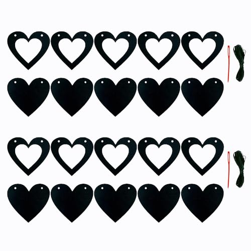 Black Felt Heart Garland Banner for Gothic Party & Wedding Decor - 2 Pack