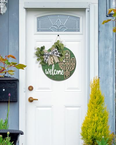 Putuo Decor Cactus Western Aztec Welcome Door Sign 12-Inch Wooden Wreath