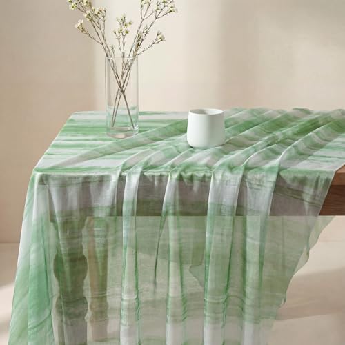 Fabric Tablecloth 52x70 Inch Rectangular Gradient Stripe Green - Durable & Easy Care