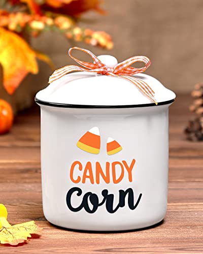 Candy Corn Ceramic Canister with Lid - Halloween Trick or Treat Decor