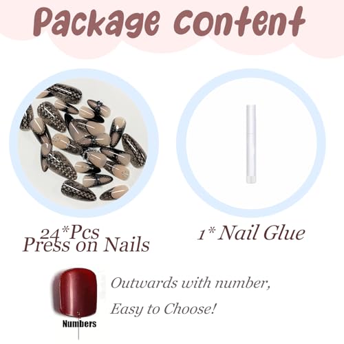 BABALAL Gothic Lace & Pearl Fake Nails - ANE04-04 Medium Almond Press-On 24Pcs