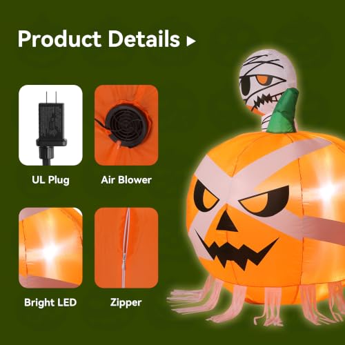 Halloween Inflatable Mummy & Pumpkin Duo with LEDs - 4FT Outdoor Yard Decor - Horror Pumpkin Variation