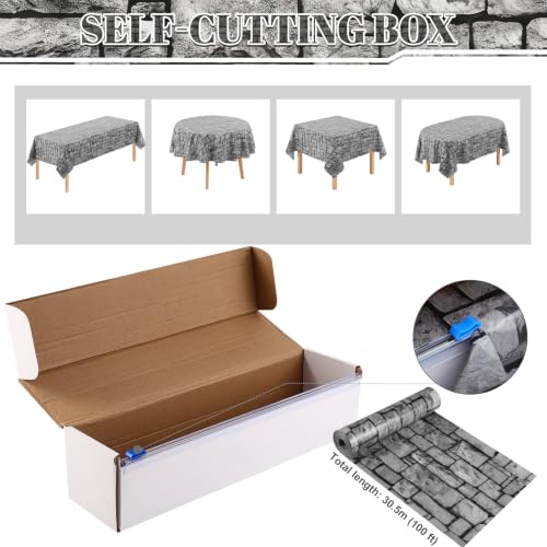 Stone Wall Plastic Tablecloth 100 Ft x 54 Inch - Medieval Castle Backdrop Variation of Stone Wall