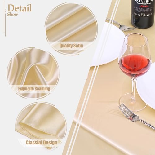 Champagne Satin Tablecloth 90x132 Inch 2 Pack - Elegant Wedding & Party Decor