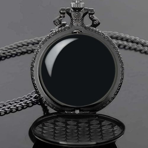 Black Obsidian Scrying Mirror in Pocket Watch Shell Halloween Skull Variation