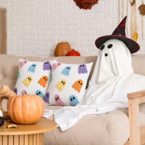 Pastel Halloween Ghost Pillow Covers 18x18 Set of 2 Decorative Cushion Cases