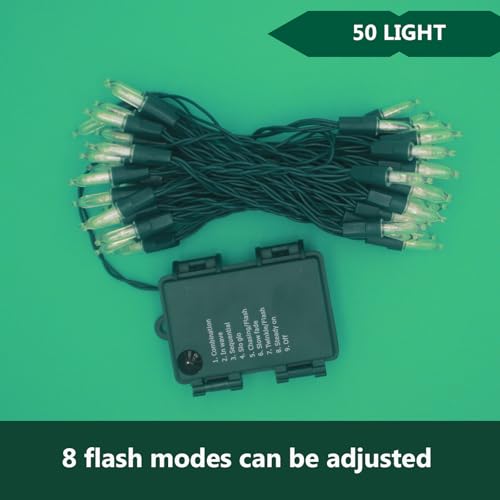 50ft Warm White LED Christmas String Lights Outdoor Battery Operated - 8 Modes