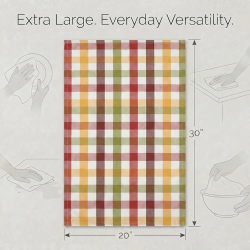 Cotton Dish Towels Set of 6 - 20x30 Inches Harvest Pattern, Soft & Absorbent