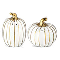 Fall Pumpkin Salt and Pepper Shakers Set - White and Gold, Ceramic, 3 Inch