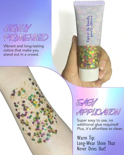 Mardi Gras Body Glitter - Multicolor Chunky Holographic Face and Body Sparkle - 55g