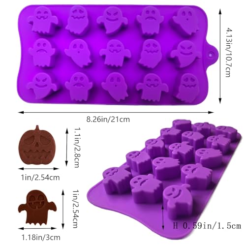 Halloween Silicone Candy & Chocolate Molds - Pumpkin & Ghost Shapes, 4 Pack