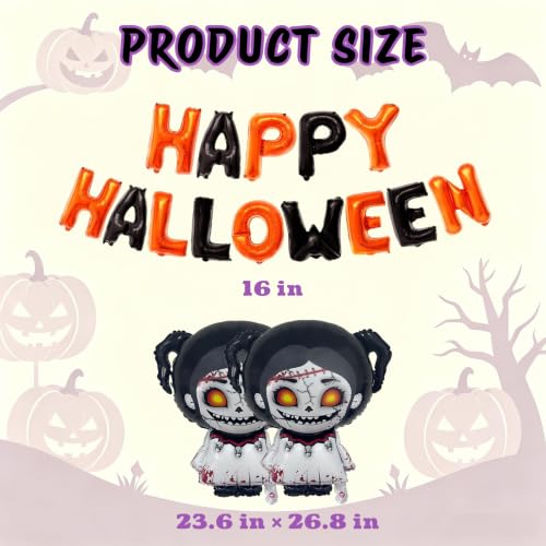 Halloween Party Decorations Skull Banner & Horror Doll Balloons Set