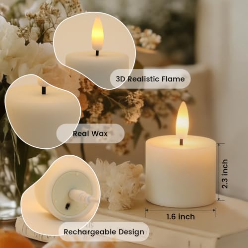Rechargeable LED Tea Lights with Remote & Timer - White, 1.6 Inch, 6 Pack