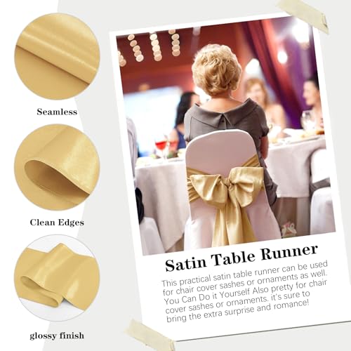 Light Gold Satin Table Runner 12x108 Inch Pack of 4 - Elegant Wedding & Party Decor