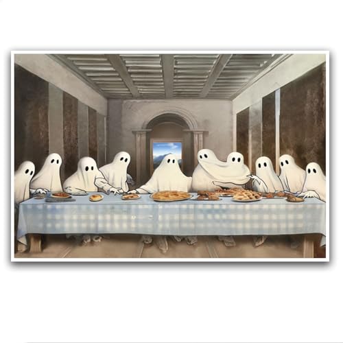 Halloween Canvas Wall Art Poster Spectral Last Supper Ghostly Figures for Living Room Bedroom