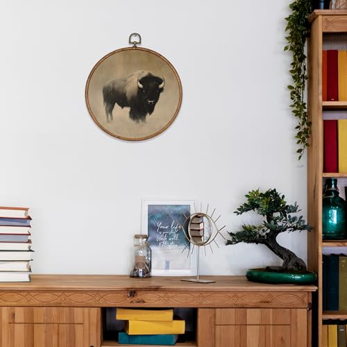 KSDUT Retro Cow Wall Art Decor - Round Mid Century Modern Canvas Frame - Animal Variation 7