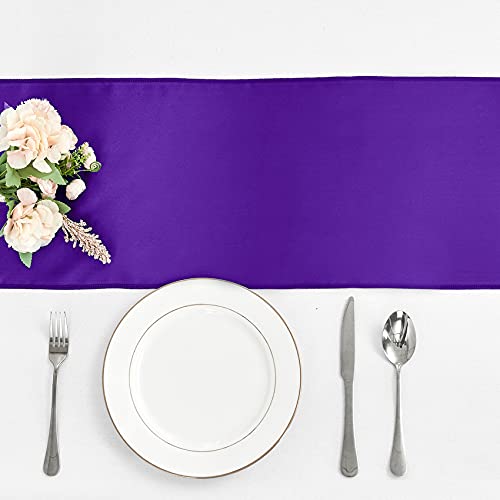 12x108 Inch Purple Satin Table Runner 4PCS - Wedding & Party Decor