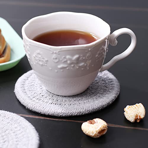 Gray Oval Woven Placemat Set of 4 with Round Coasters - Cotton Rope Table Mats