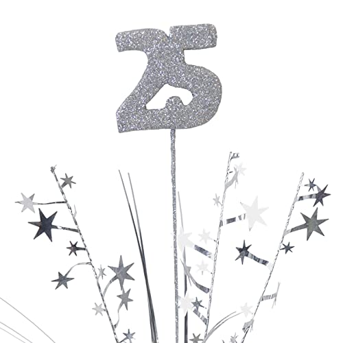 12 Piece Silver Glittered Number 25 Star Centerpieces for 25th Birthday & Anniversary