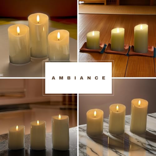 Rechargeable Flameless Candles Set of 3 with Remote & Timer - Real Wax LED Pillar Candles for Holiday & Home Decor