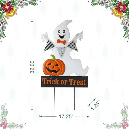 Rustic Lighted Halloween Ghost Yard Stake with Timer & Glowing Eyes - Outdoor Decor