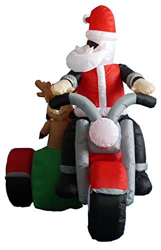 Inflatable Santa Claus and Reindeer Ride in Motorcycle Yard Decoration